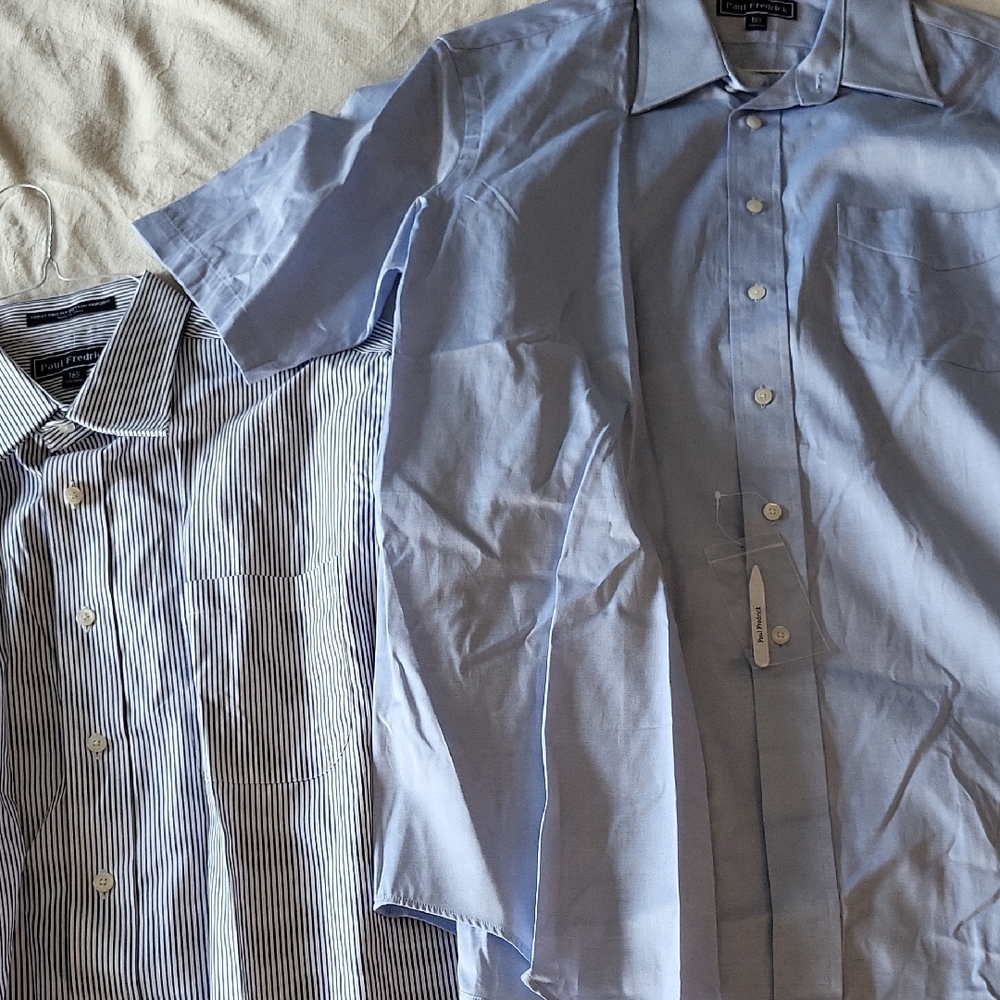 Men's Blue Striped and Solid Shirt Set size 16.5